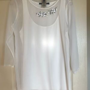 White House Black Market Mesh Embroidered Top Long Sleeve with Camisole - Size M